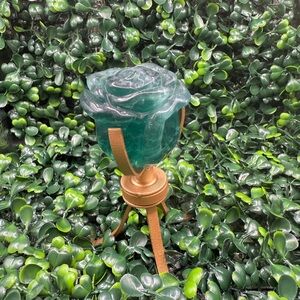 Green Fluorite Rose Carving on Spinning Stand